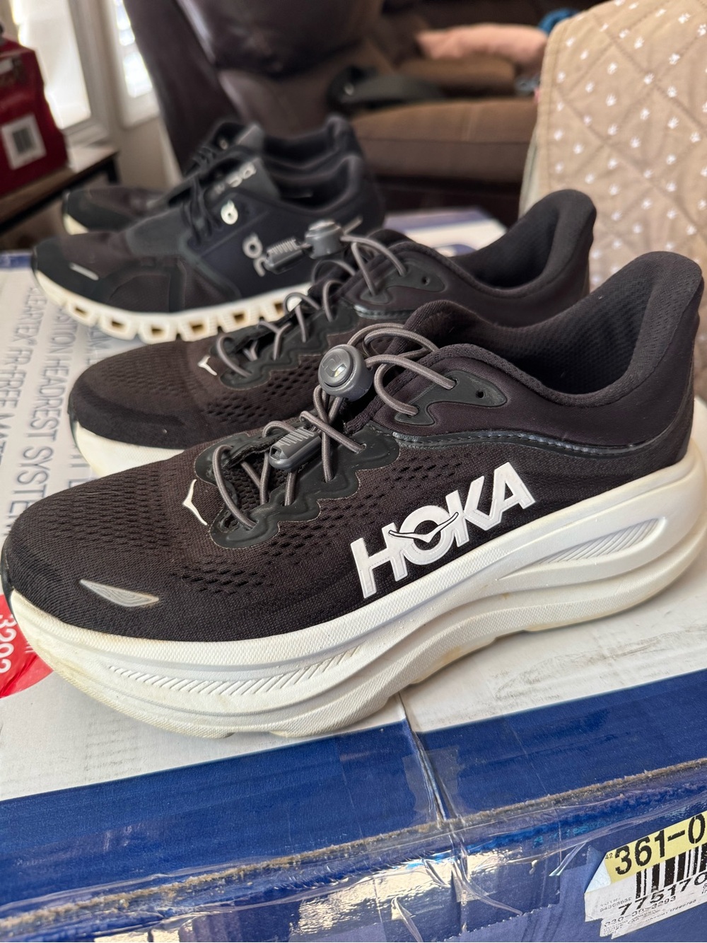 Hoka Women's Black and White Bondi-9 Running Shoes